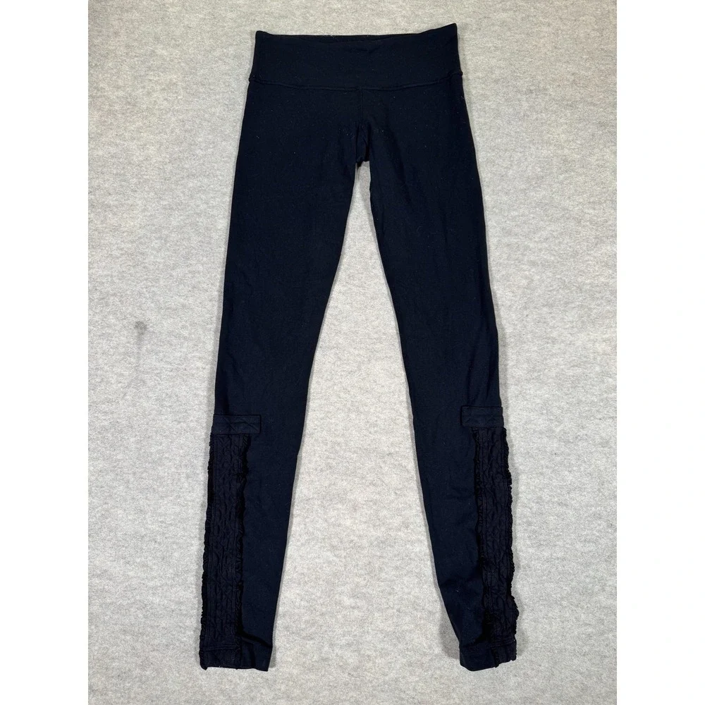 Lululemon Leggings‎ Womens 4 Black Mid Rise Ankle Ruffle Yoga Athletic Gym Pants